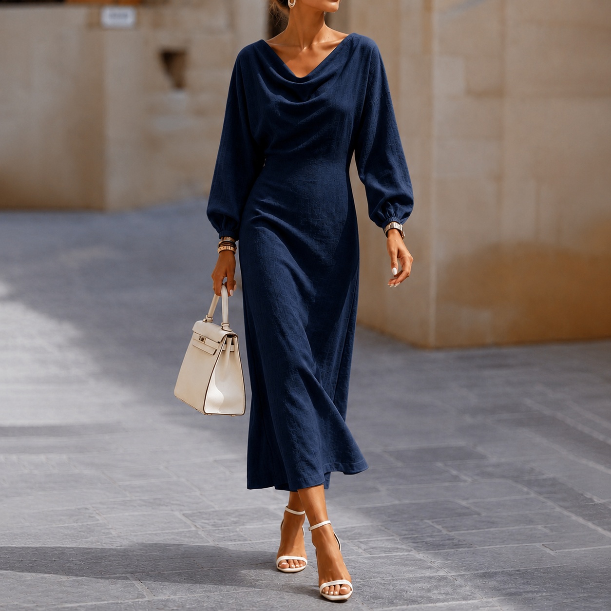 Elegant Long-sleeved Turtleneck Maxi Dress