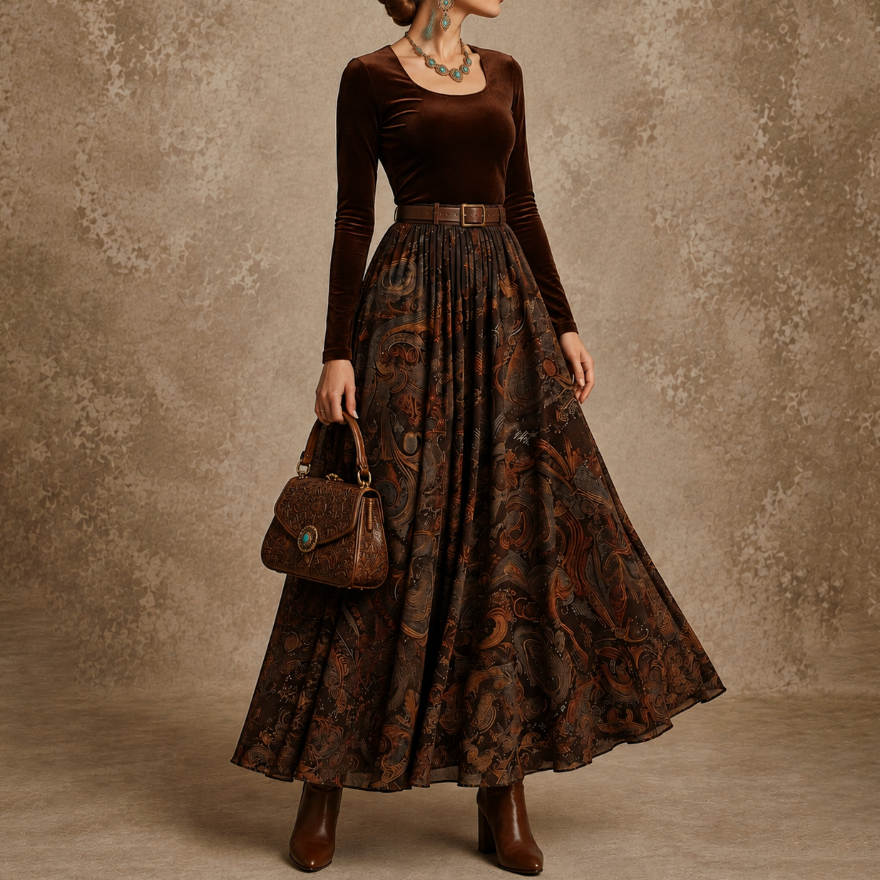 Retro Paisley Print  Maxi Dress