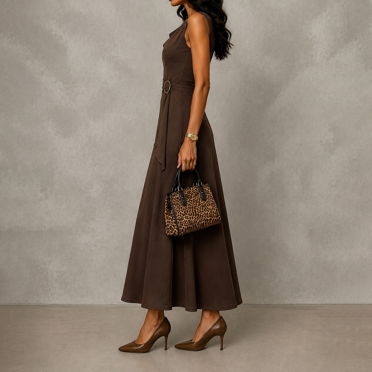 Elegant Asymmetrical V-neck Sleeveless Tie-waist Maxi Dress