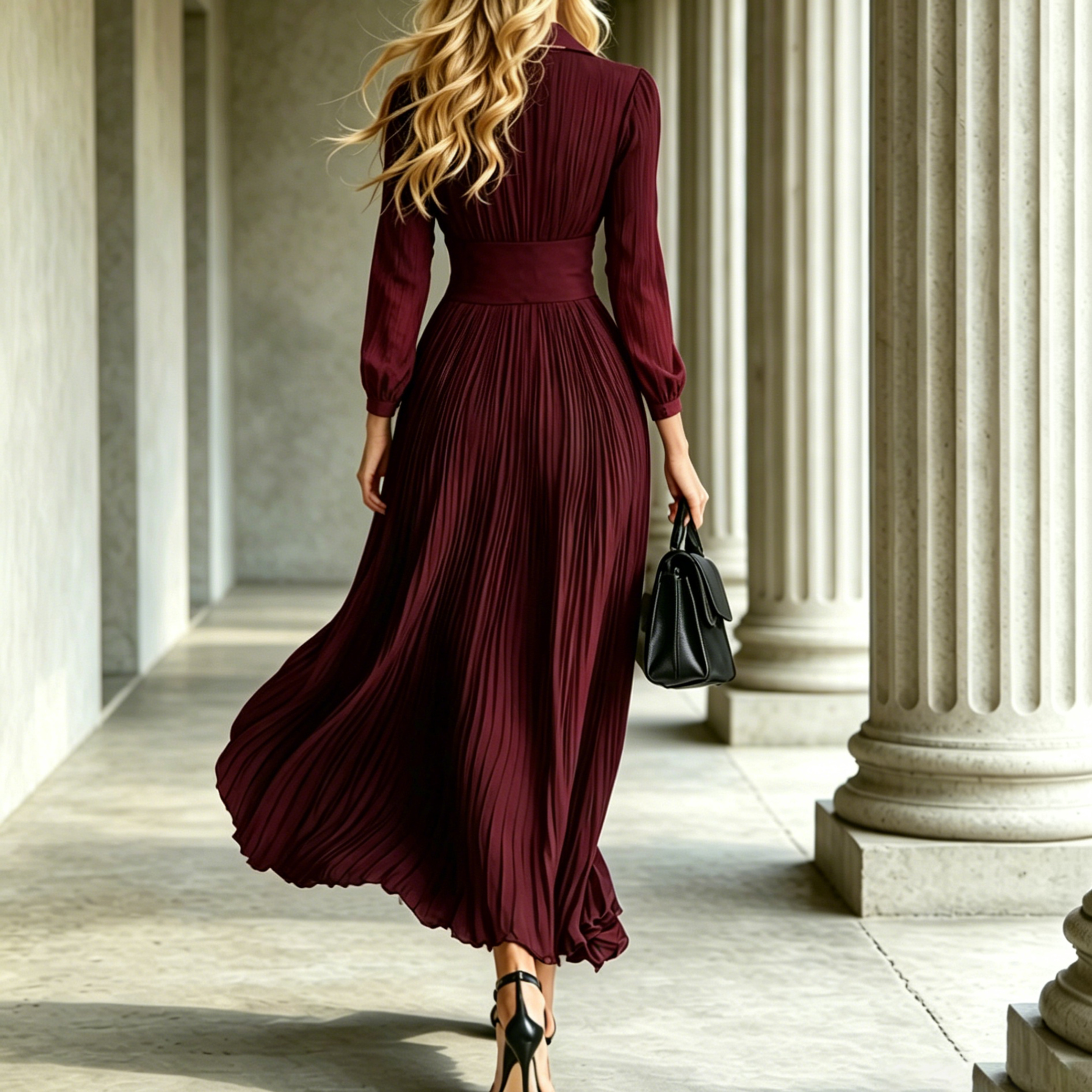 Elegant Pleated Waist Long Dress