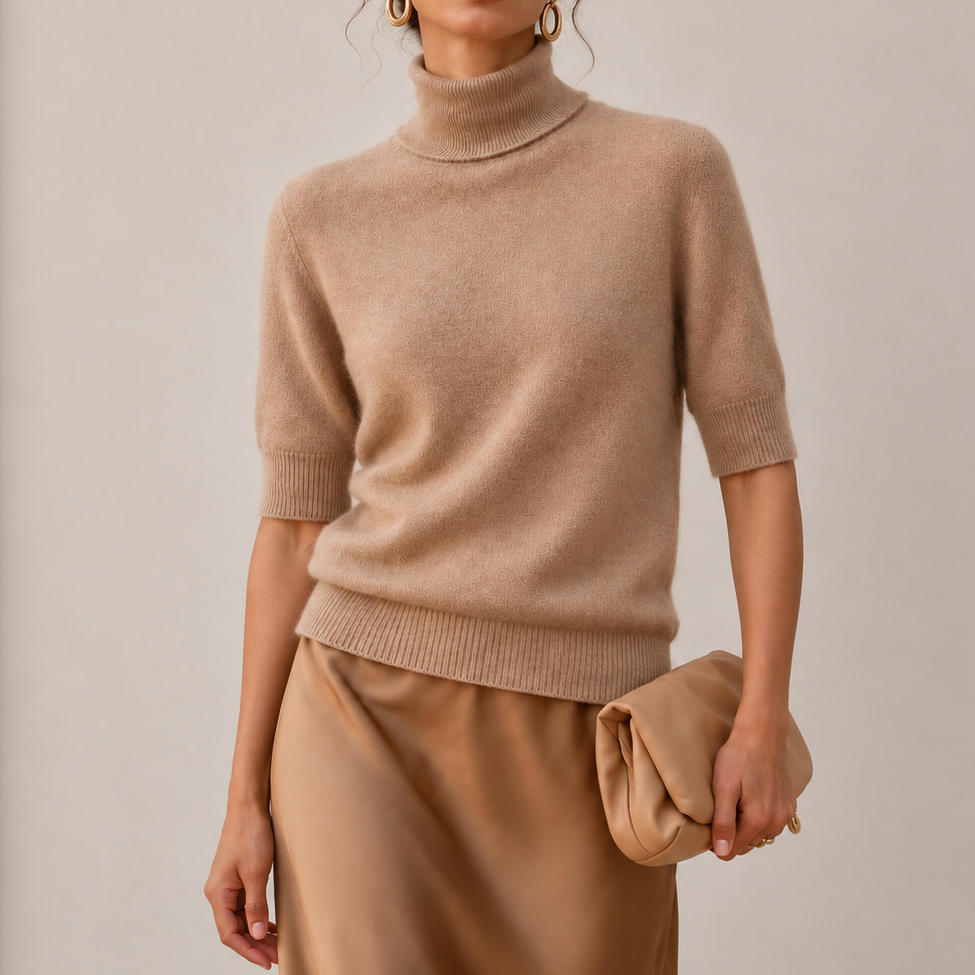 Elegance Cashmere Knit Base Layer With Lapel And Elbow-length Sleeves