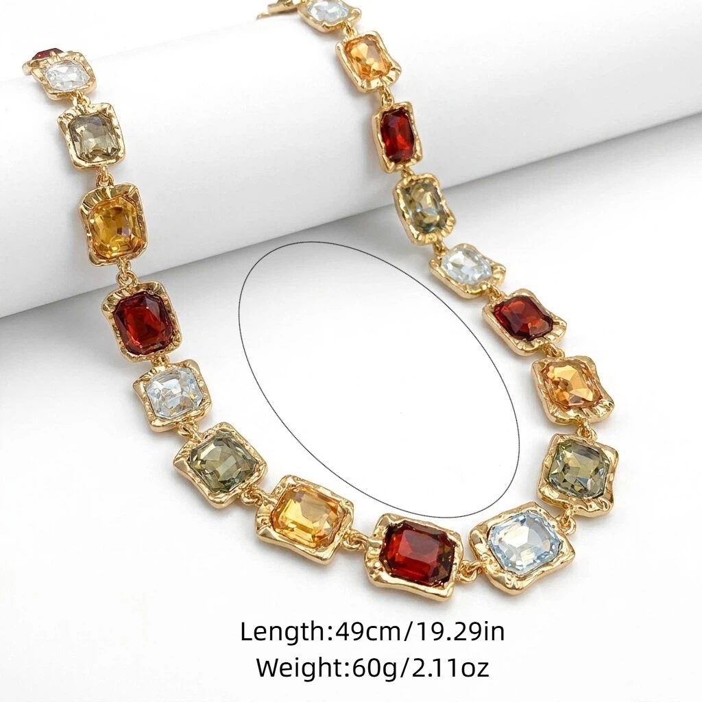 2pcs/set Elegant Square Diamond-encrusted Clavicle Necklace & Earring Party Jewelry Set