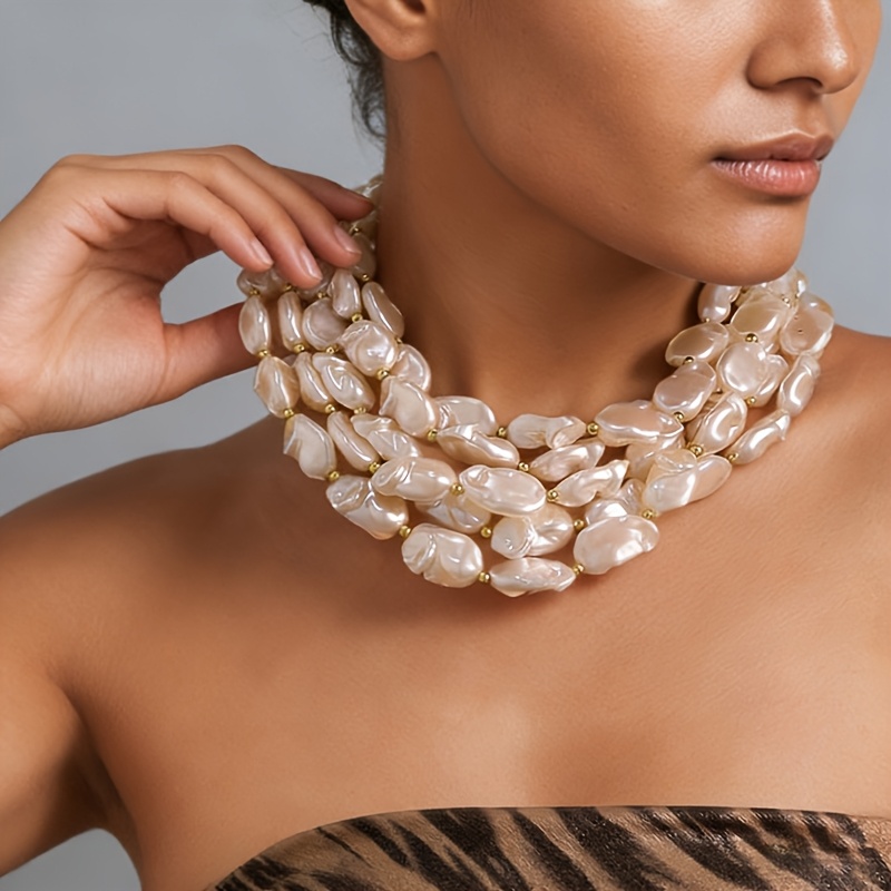 Elegant Imitation Pearl Baroque Multi-layered Necklace