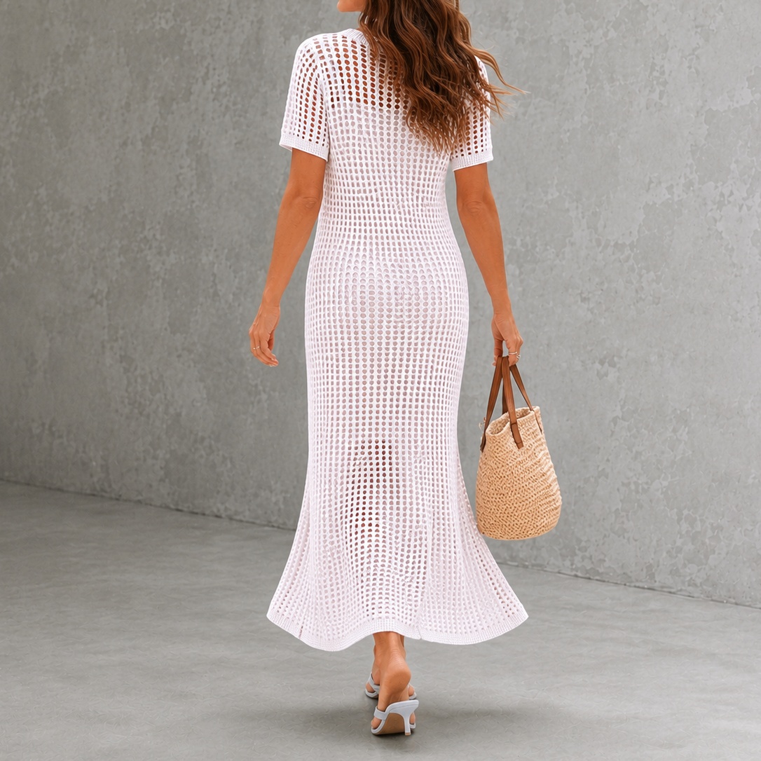 Elegant Round Neck Hollowed-out 2-piece  Maxi Dress