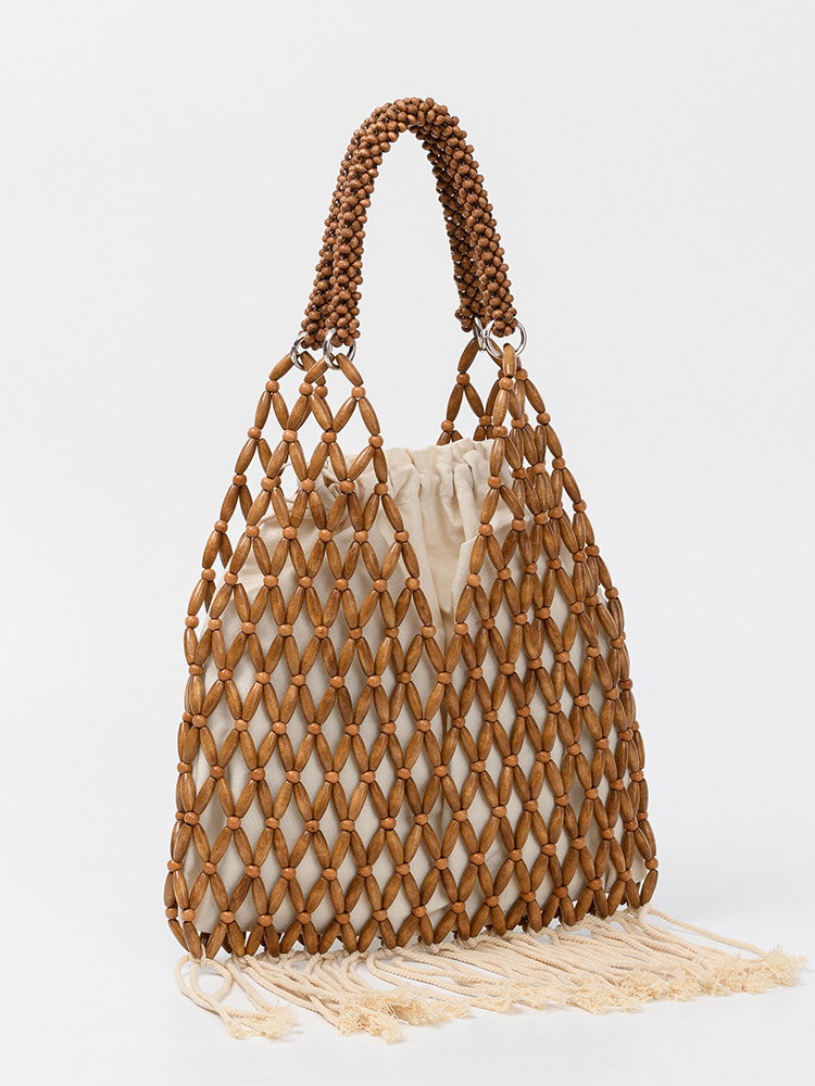 Vacation Tassel Hand-woven Beaded Wooden Bead Handbag
