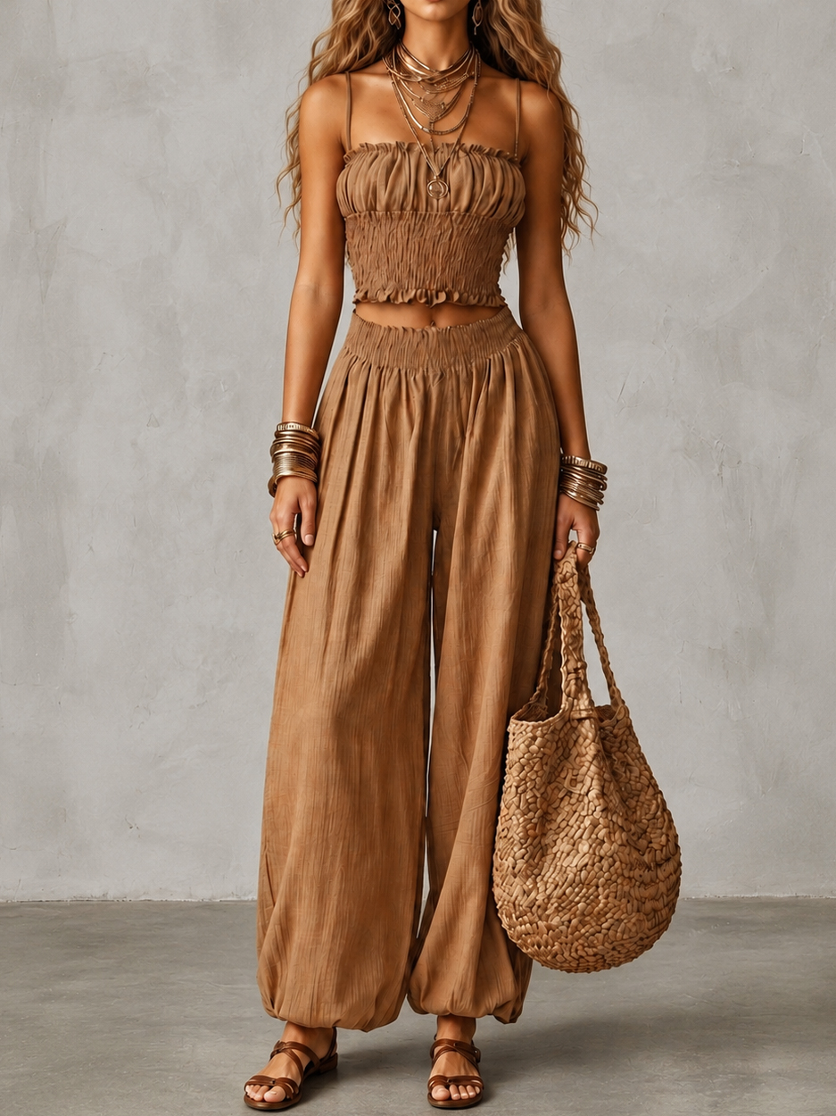 Strapless Cropped Tank Top And Lantern Pants Two-piece Set