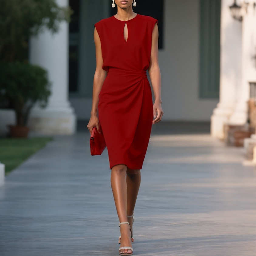 Retro Solid Color Elegant Slim-fit Dress