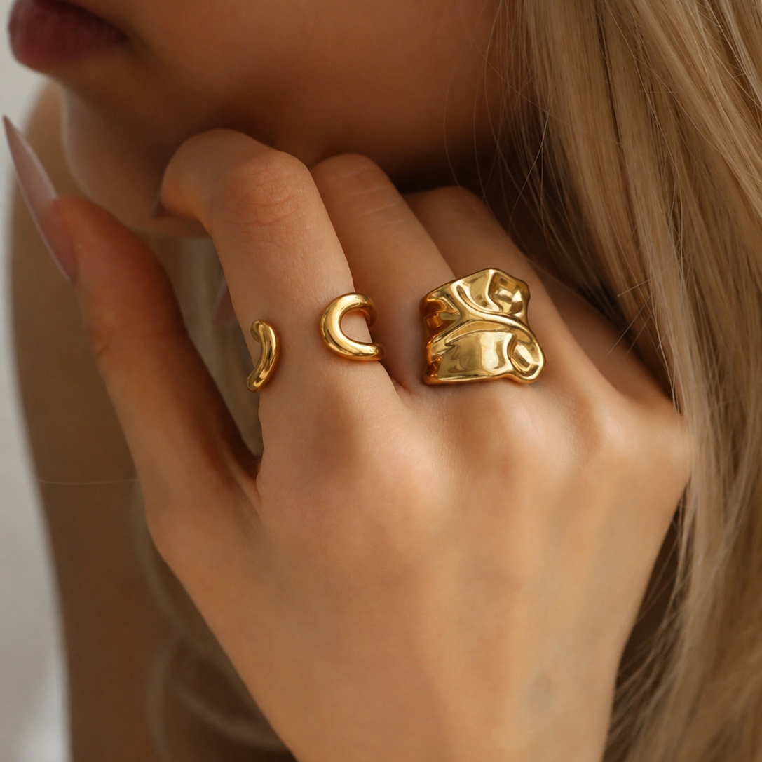 Elegant Stainless Steel Gold-plated Open Ring