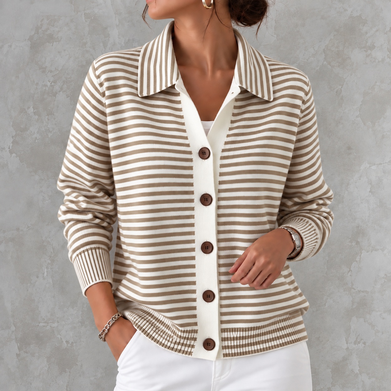 Elegant Knitted Striped Cardigan