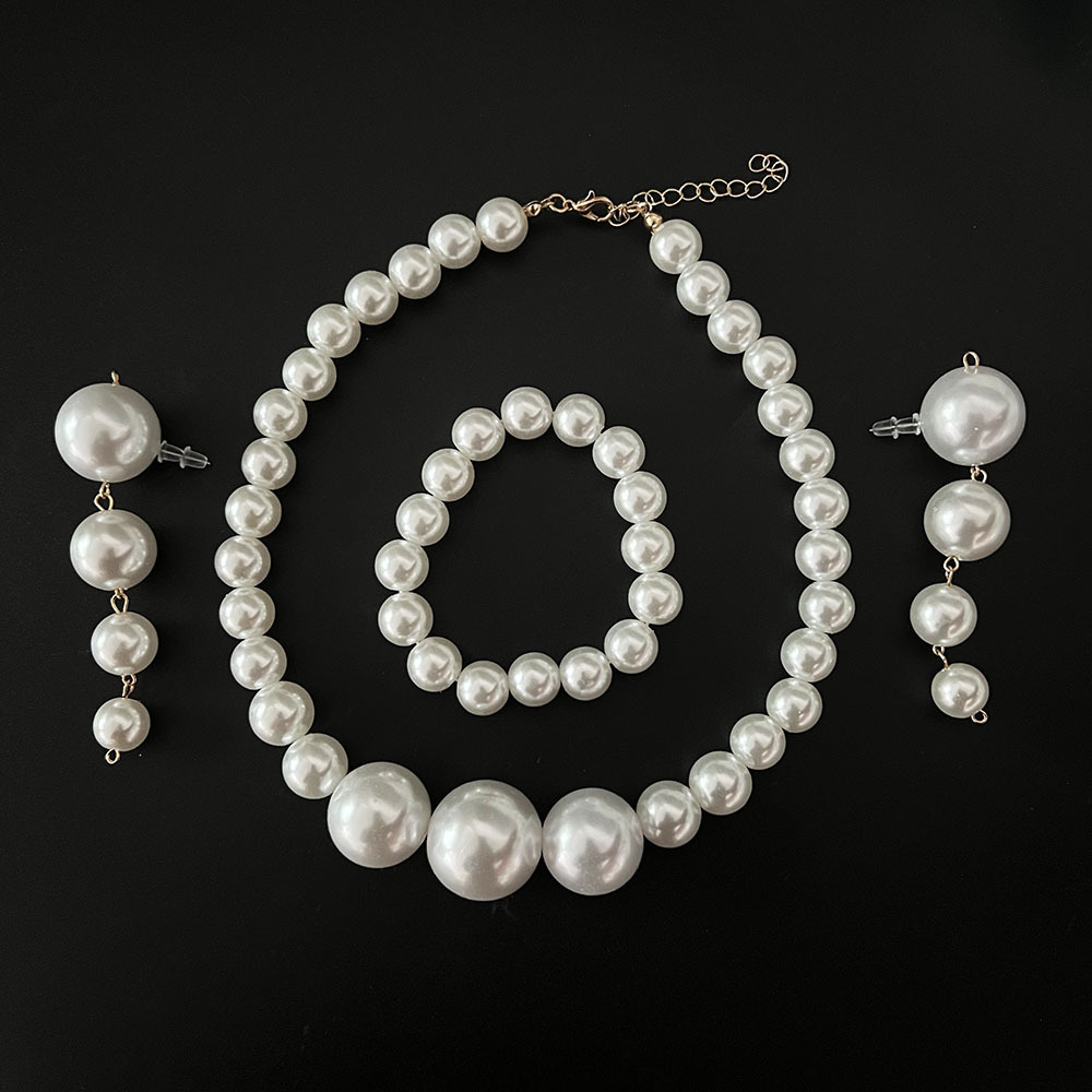 3pcs/set Imitation Pearl  Necklace Earrings And Bracelet Jewelry Set
