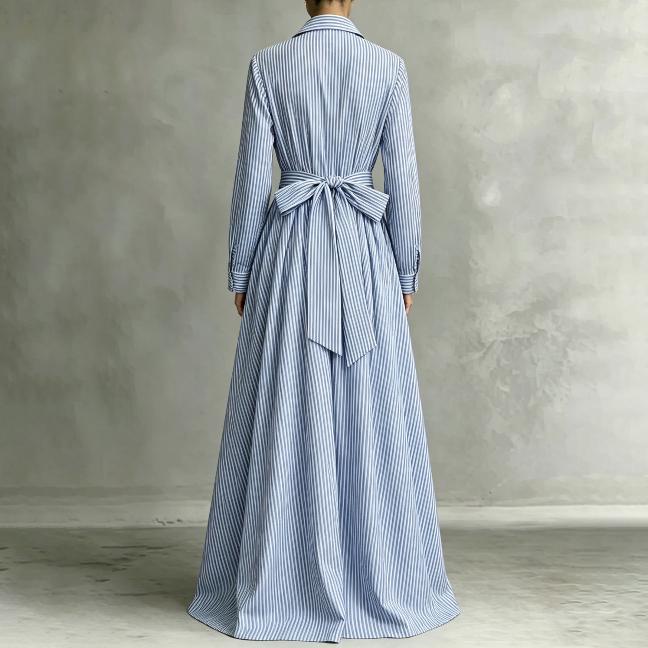 Elegant Striped Front-opening Long Shirt  Maxi Dress