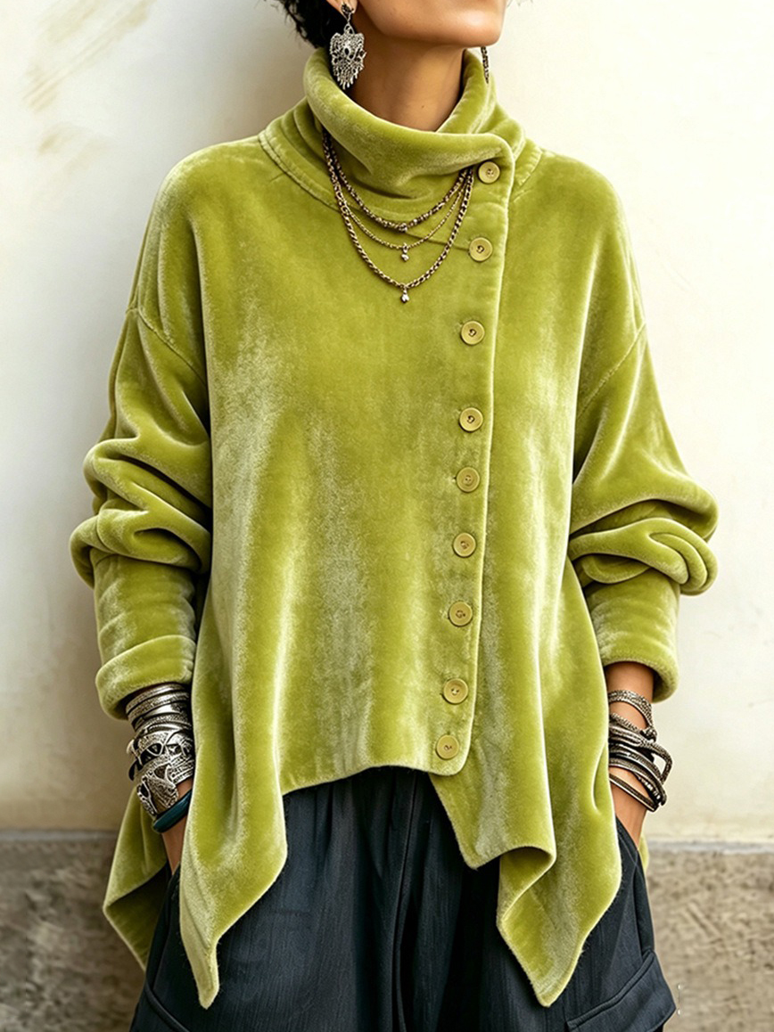 Women's Fall Winter Cozy Asymmetric Velvet Top