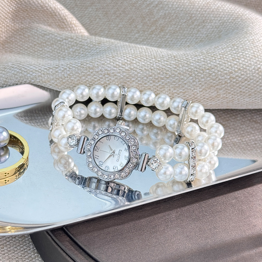 Double-row Imitation Pearl Elastic Watch