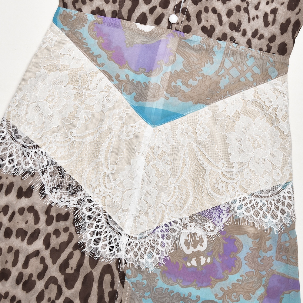 Women's Leopard Print Floral Print Patchwork Slit Dress