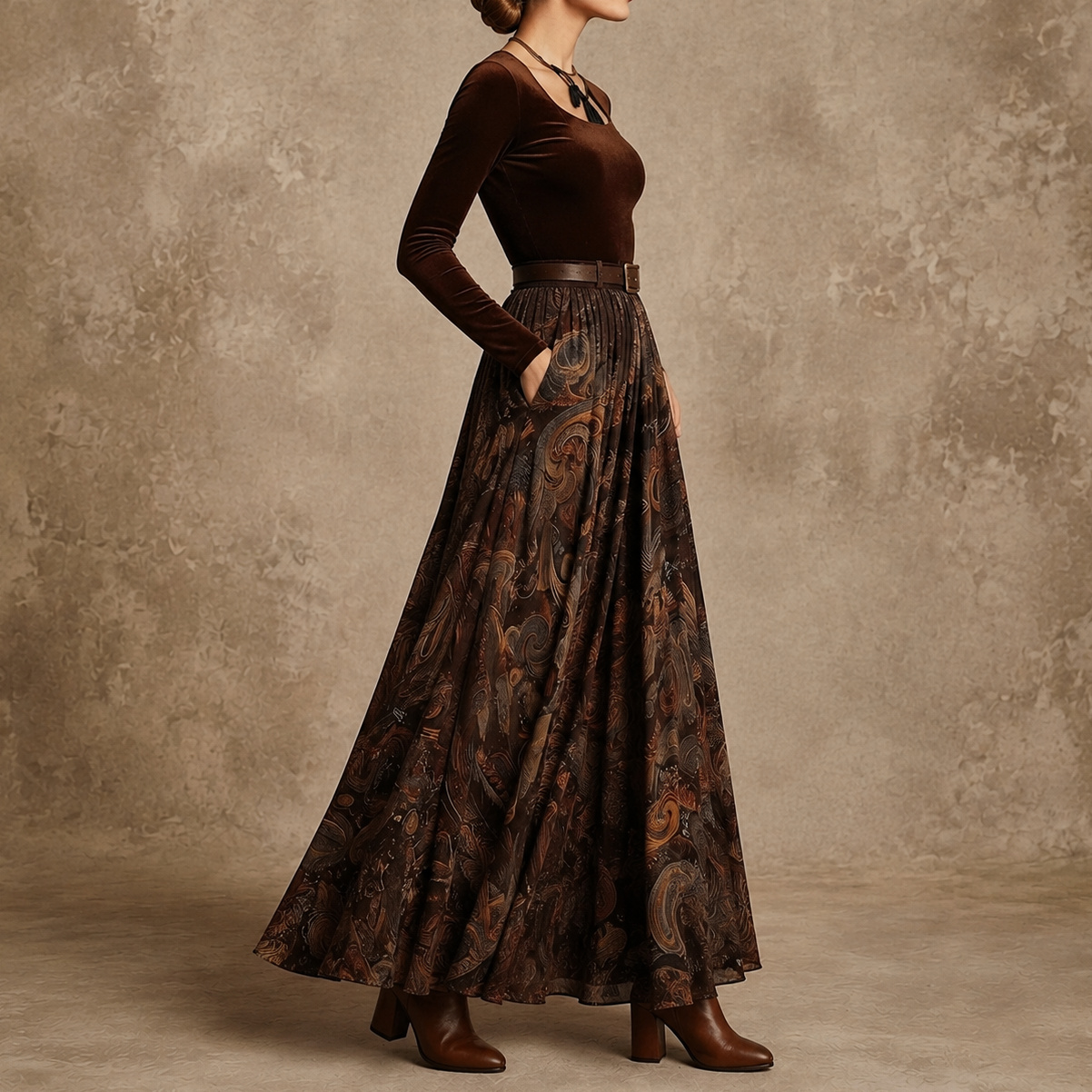 Retro Paisley Print  Maxi Dress