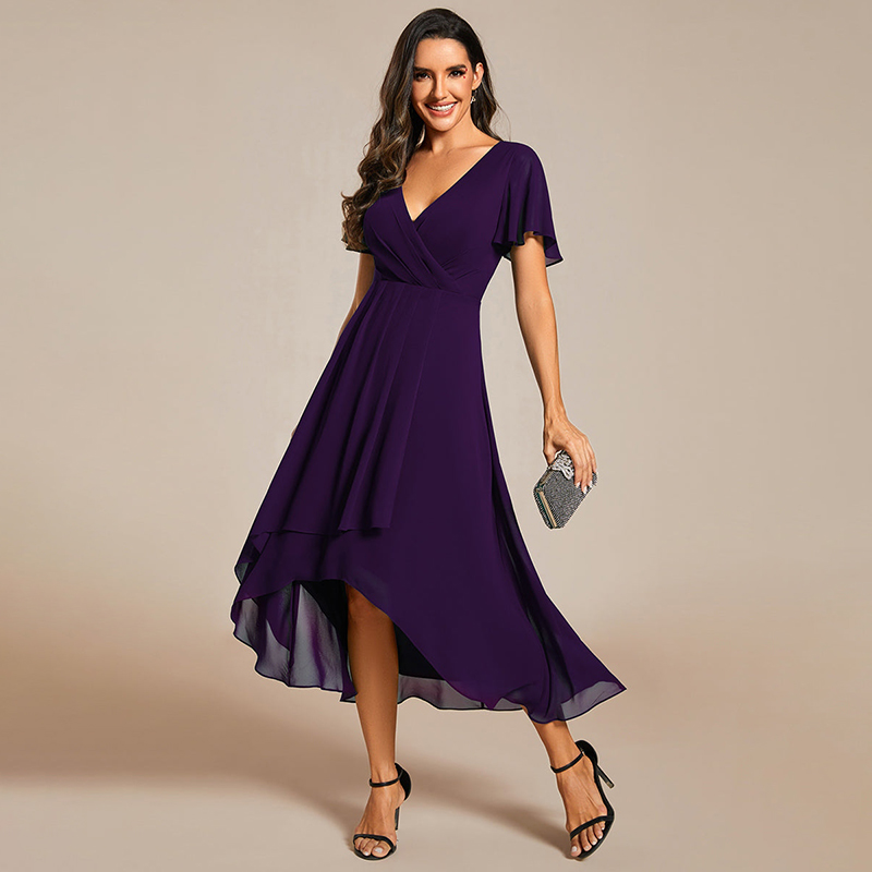 Vintage Ruffles Elegant Chiffon V-neck Flowy Dress