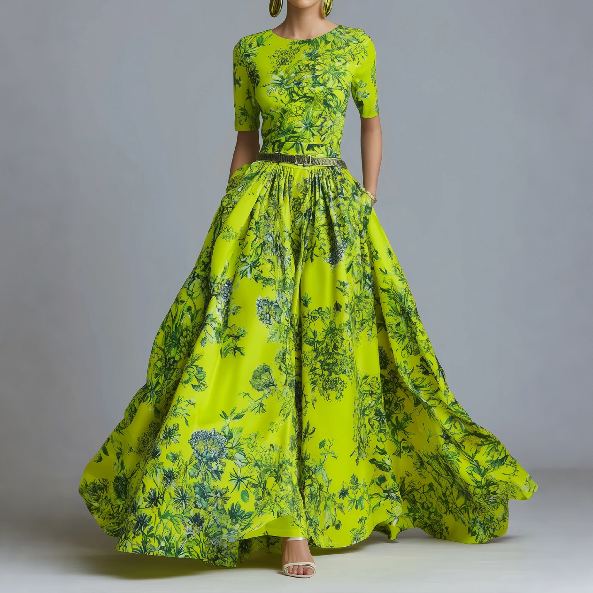 Elegant High Waist Maxi Dress X-line Crew Neck Summer Event