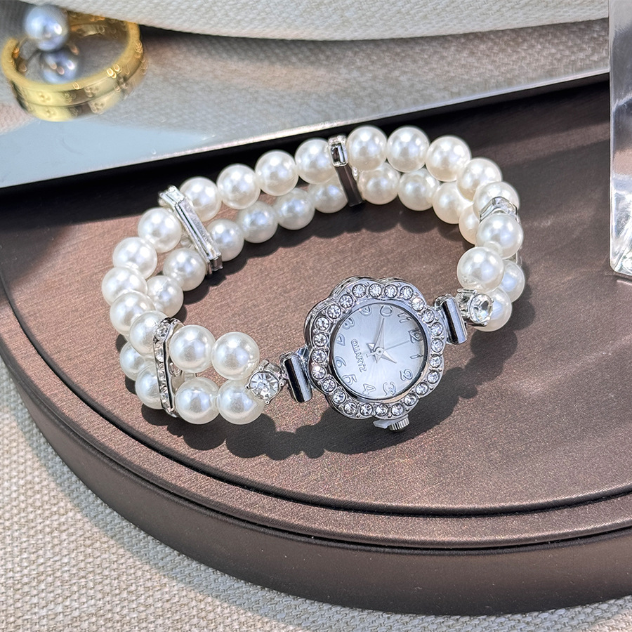 Double-row Imitation Pearl Elastic Watch