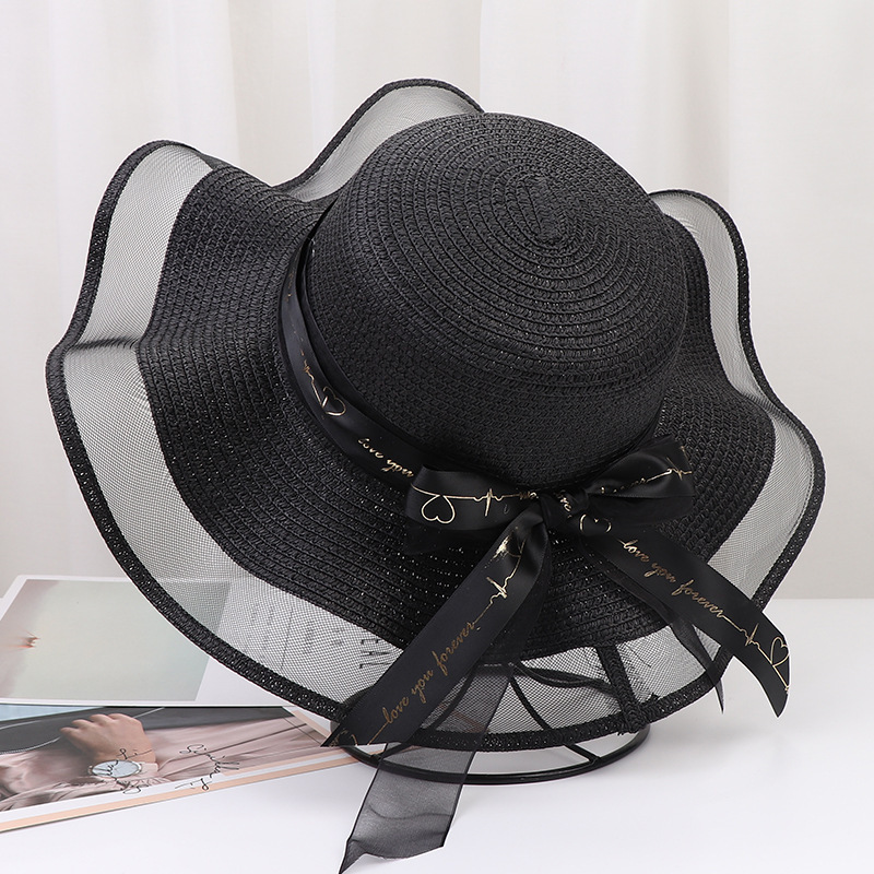 Wide-brimmed Bow Ribbon Beach Hat 