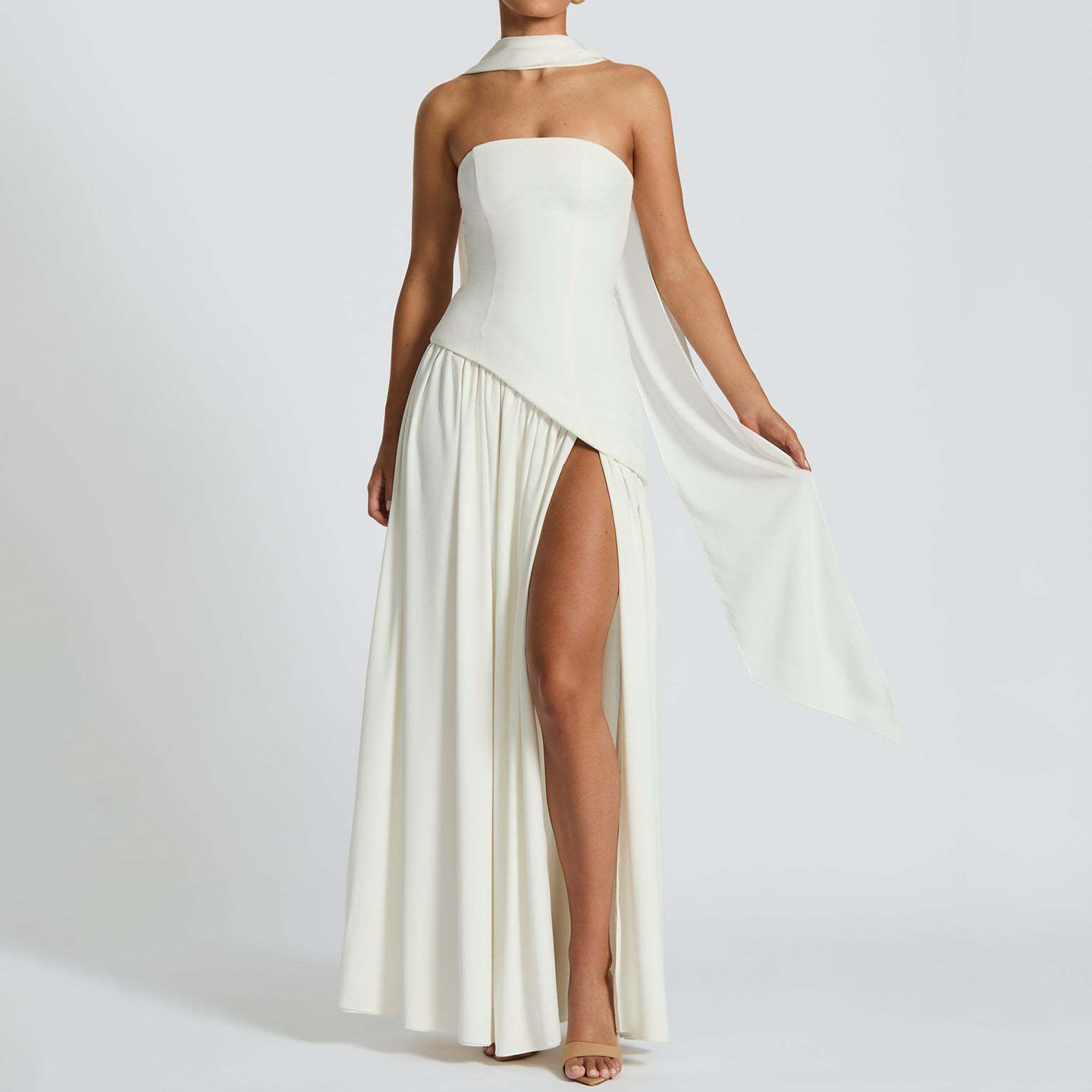 Sexy Backless High Slit Tube Top Solid Color Dress