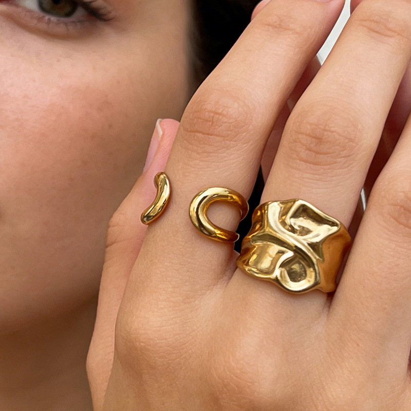 Elegant Stainless Steel Gold-plated Open Ring