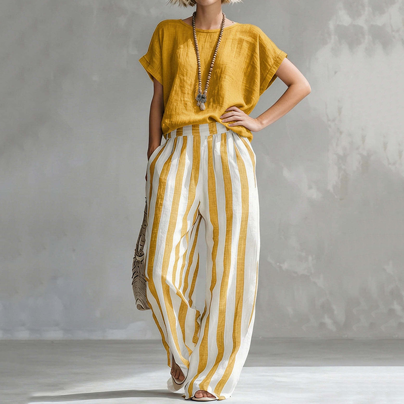 Classic Striped Linen Two-piece Set