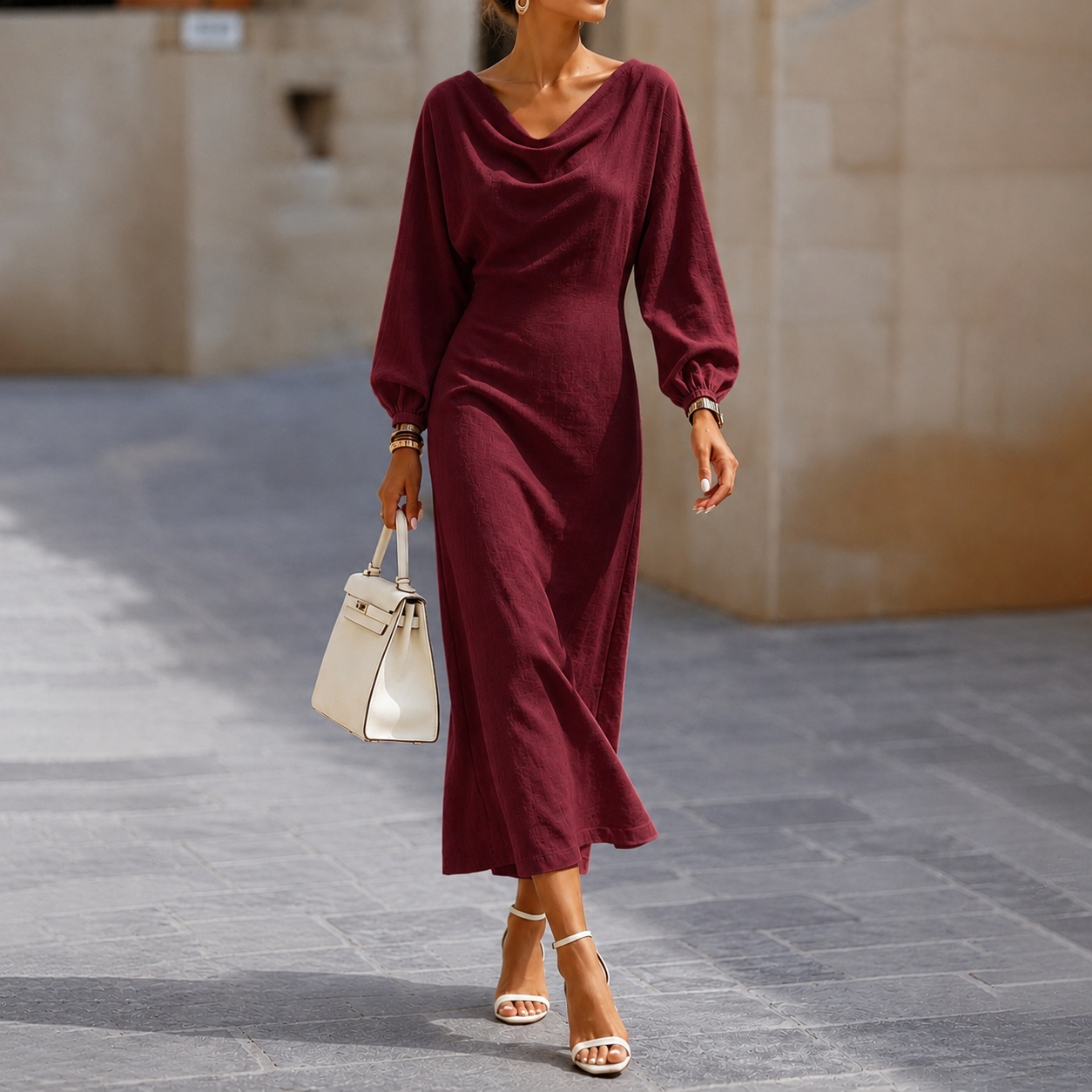 Elegant Long-sleeved Turtleneck Maxi Dress