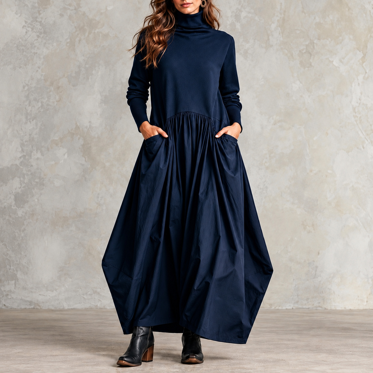 Slouchy Turtleneck And Flared Maxi Dress 