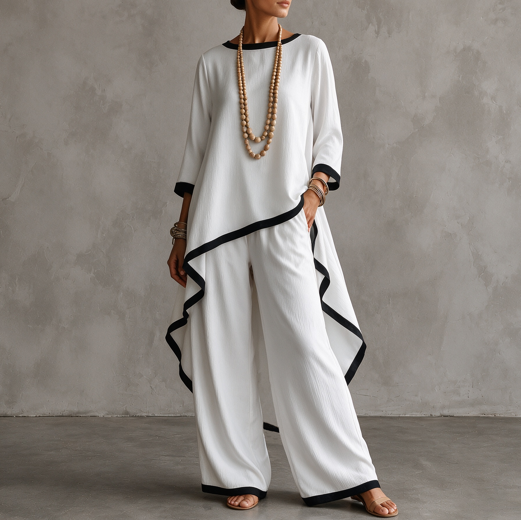 Contrast Trim Asymmetric Two Piece Set