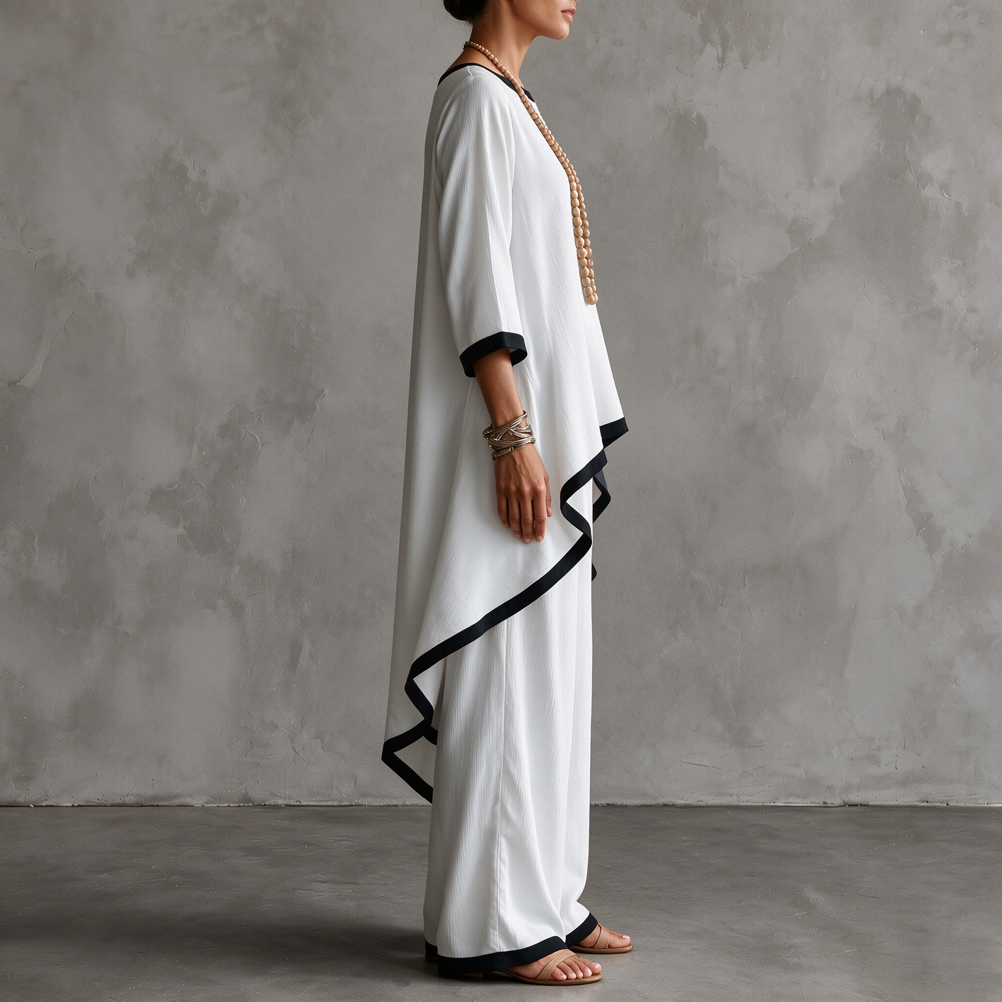 Contrast Trim Asymmetric Two Piece Set