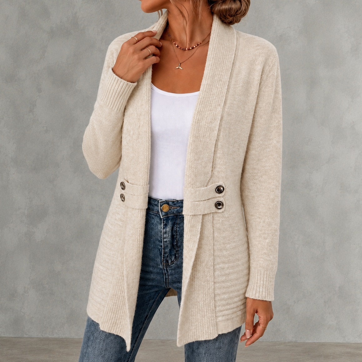 Retro Double-breasted Decorative Mid-length Cardigan