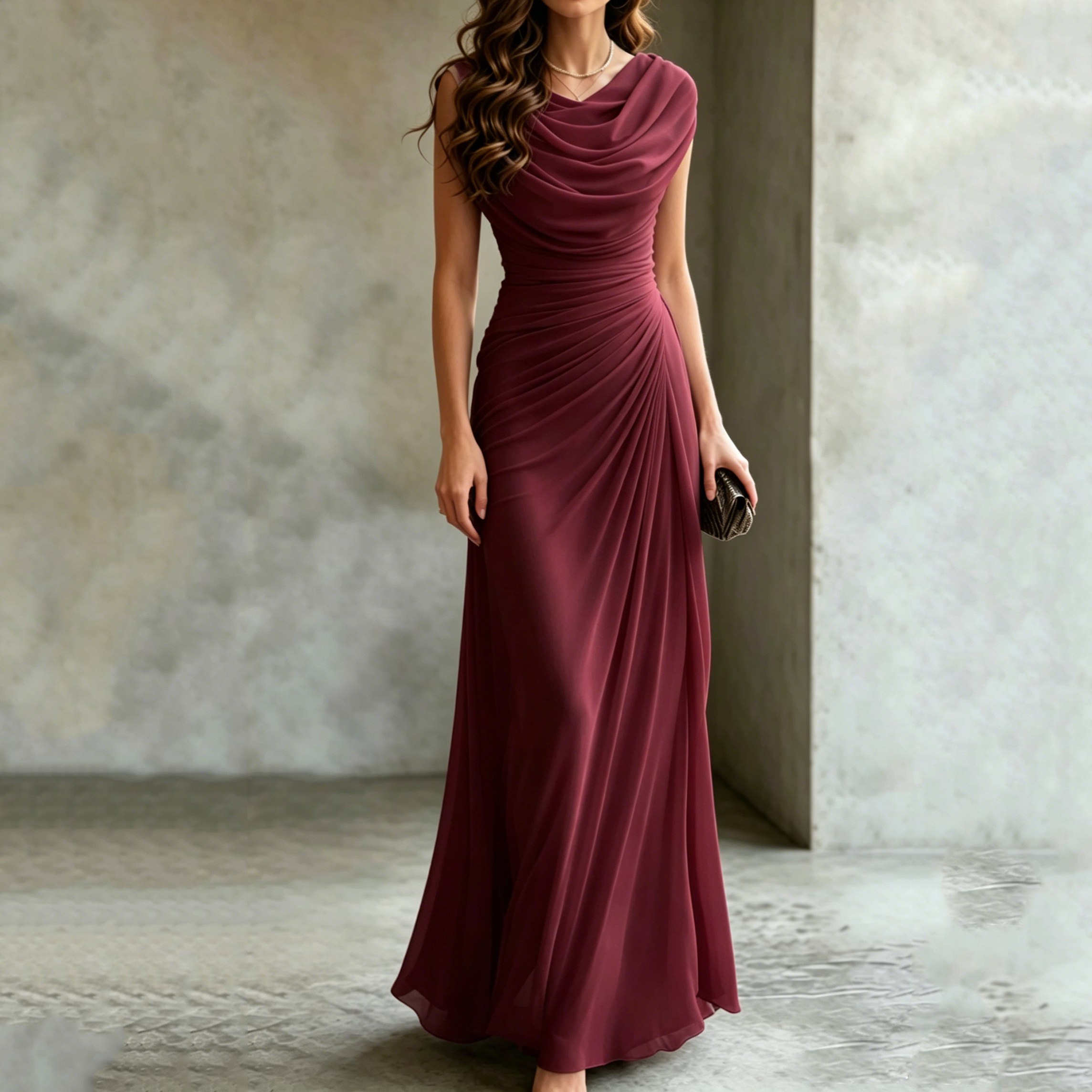 Elegant Pleated Neckline Irregular Dress