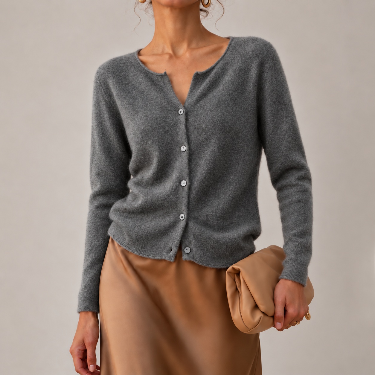 Rolled Edges Crew-neck Cashmere Knit Top