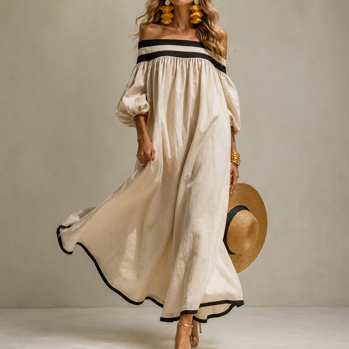 Vacation Solid Color Off-shoulder Maxi Dress