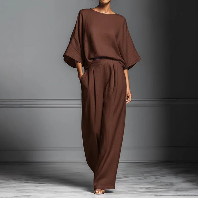 Elegant Bell Sleeved Linen Two-piece Set
