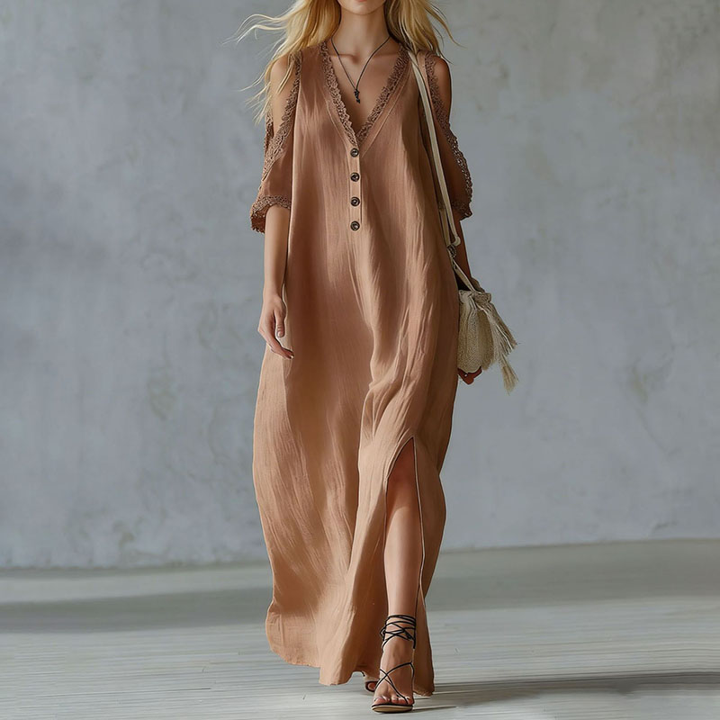 Vacation Lace Loose Off-shoulder Maxi Dress