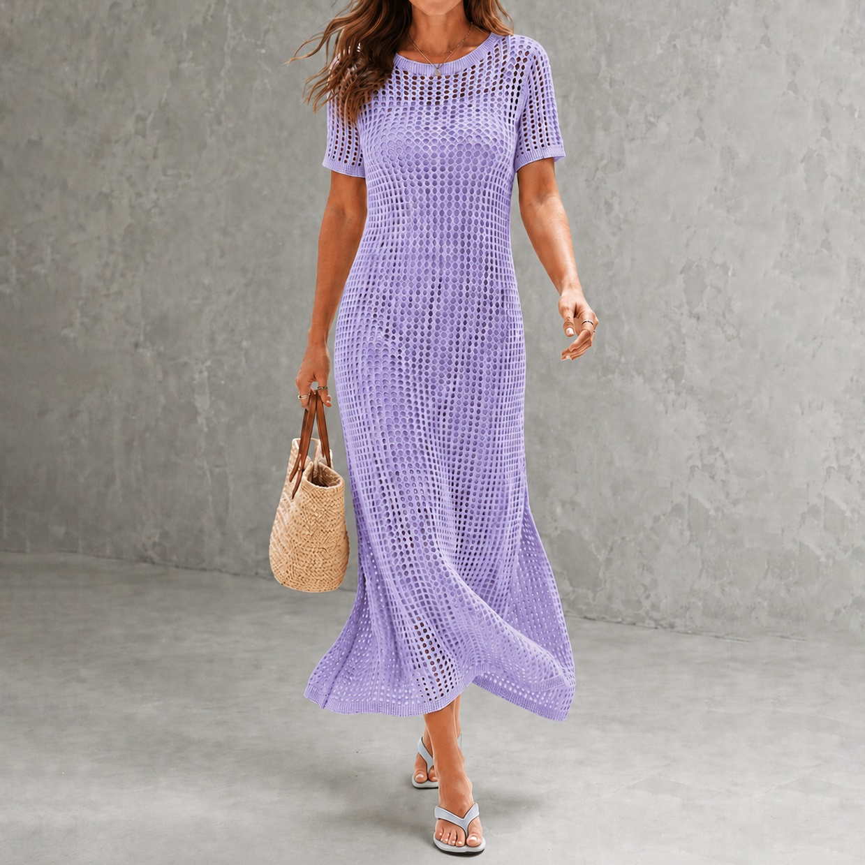 Elegant Round Neck Hollowed-out 2-piece  Maxi Dress