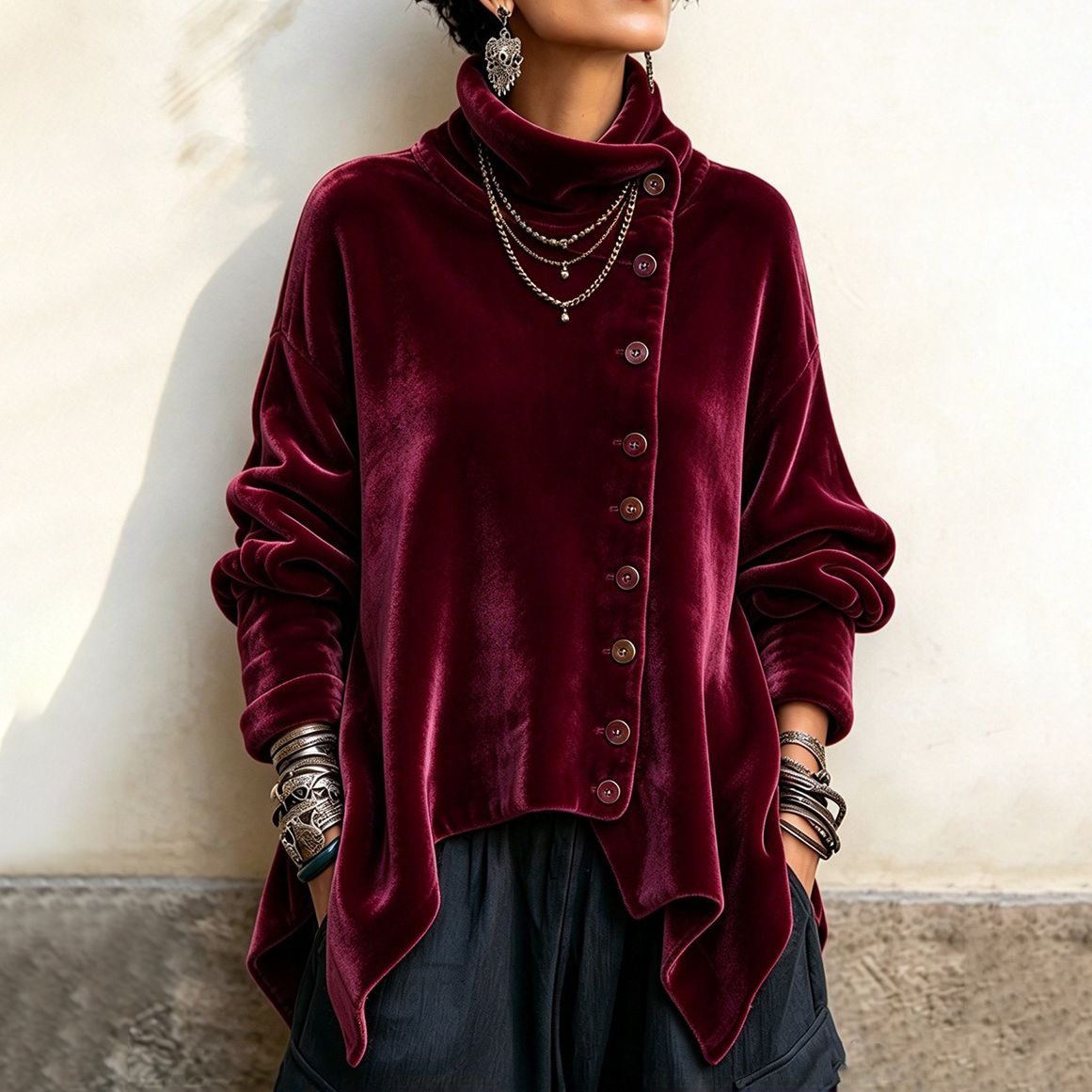 Women's Fall Winter Cozy Asymmetric Velvet Top