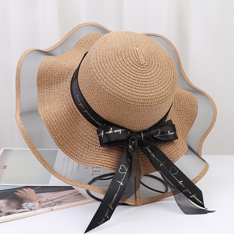Wide-brimmed Bow Ribbon Beach Hat 
