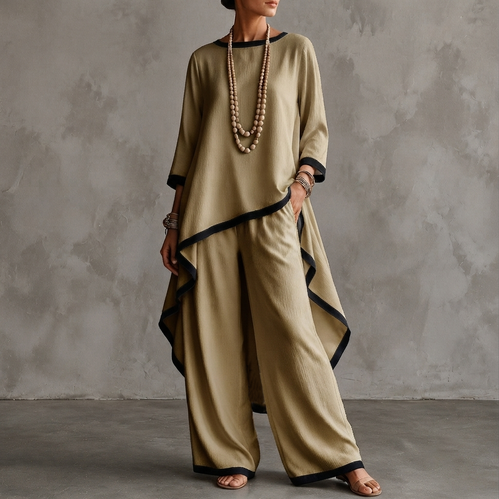 Contrast Trim Asymmetric Two Piece Set