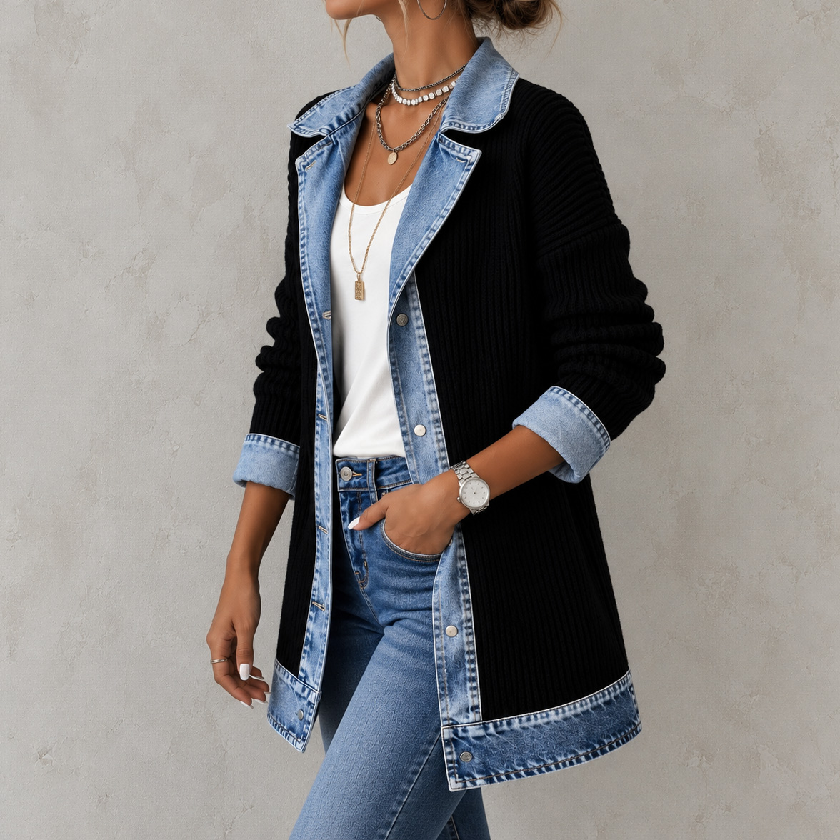 Elegant Long-sleeved Patchwork Jacket