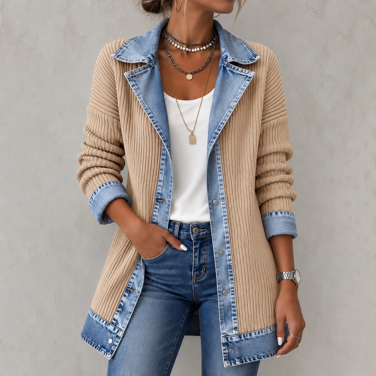 Elegant Long-sleeved Patchwork Jacket