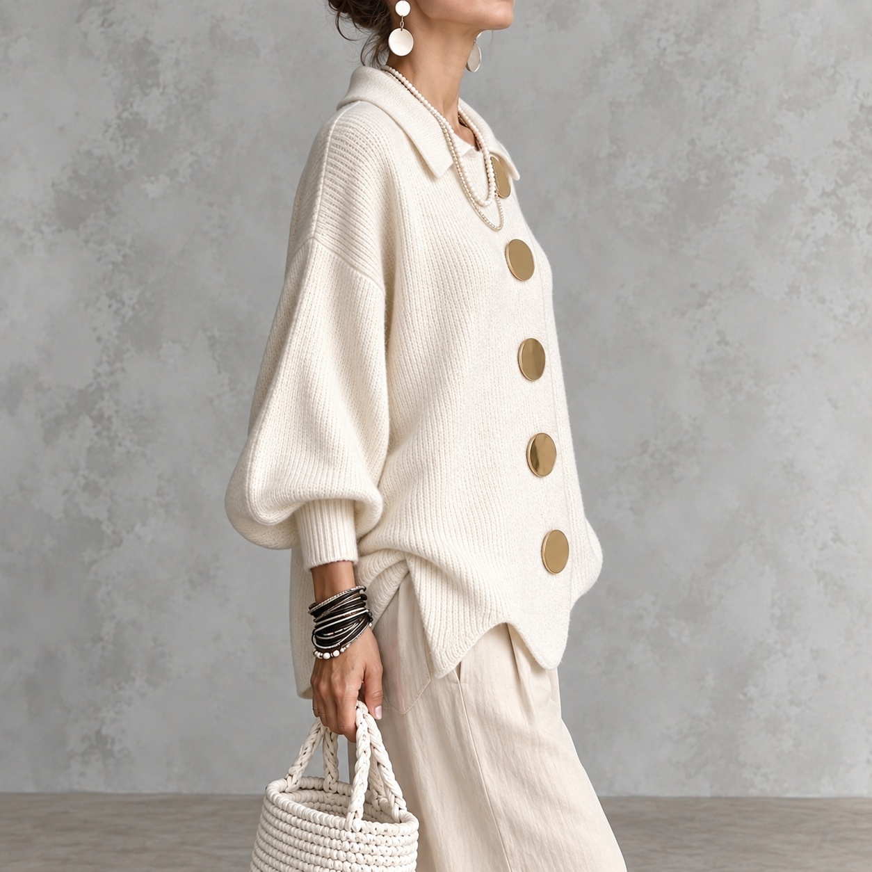 Elegant Collared Button-up Knit Cardigan