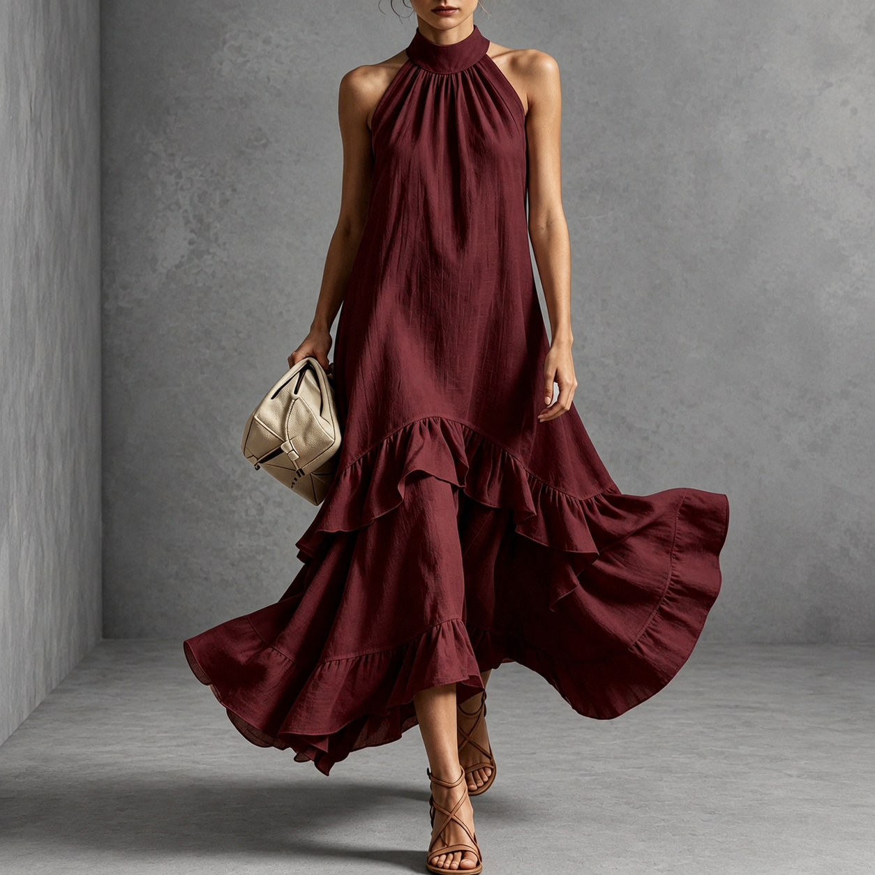 Elegant Sleeveless Ruffles Maxi Dress