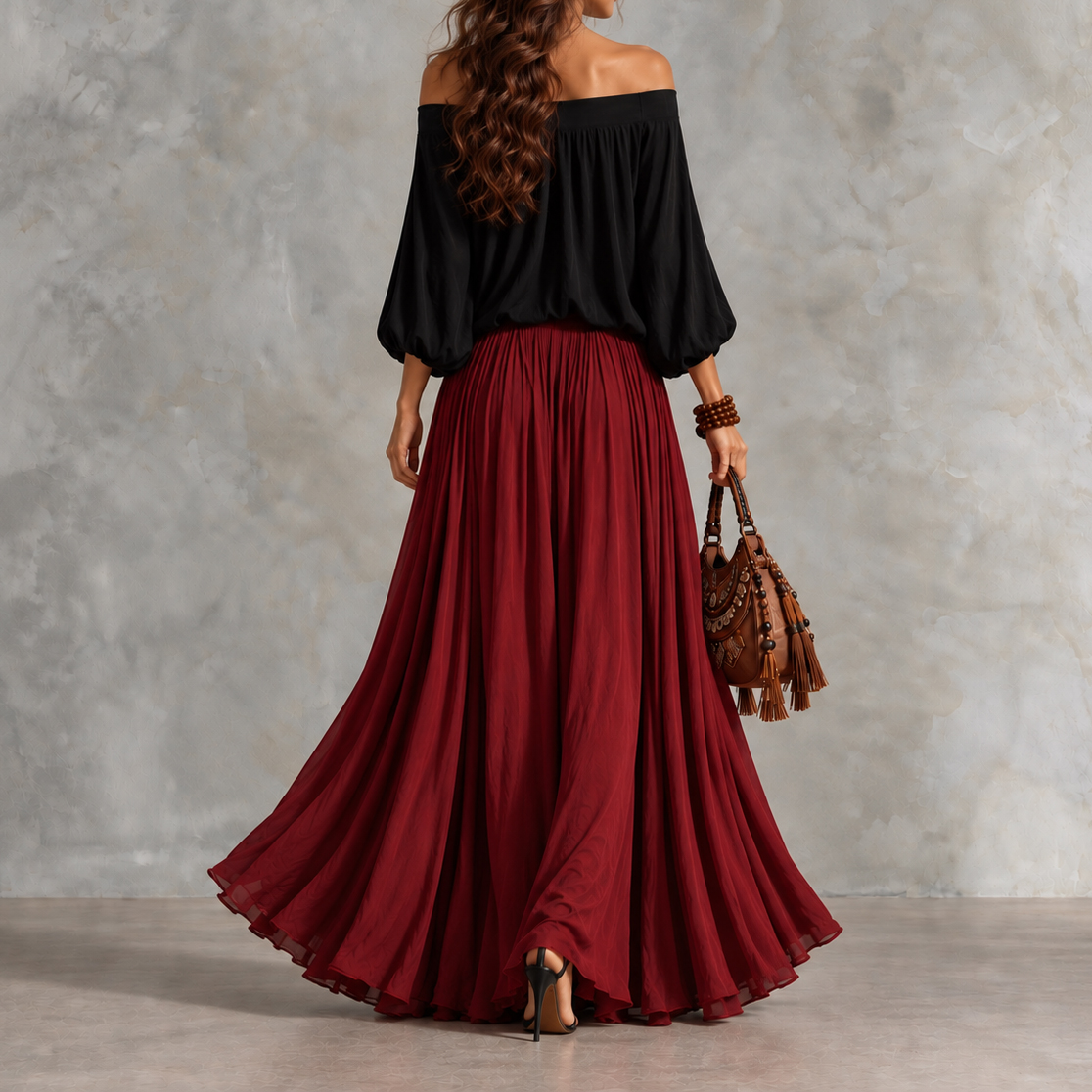 Elegance Solid-color Off-shoulder Top And Skirt Two-piece Set