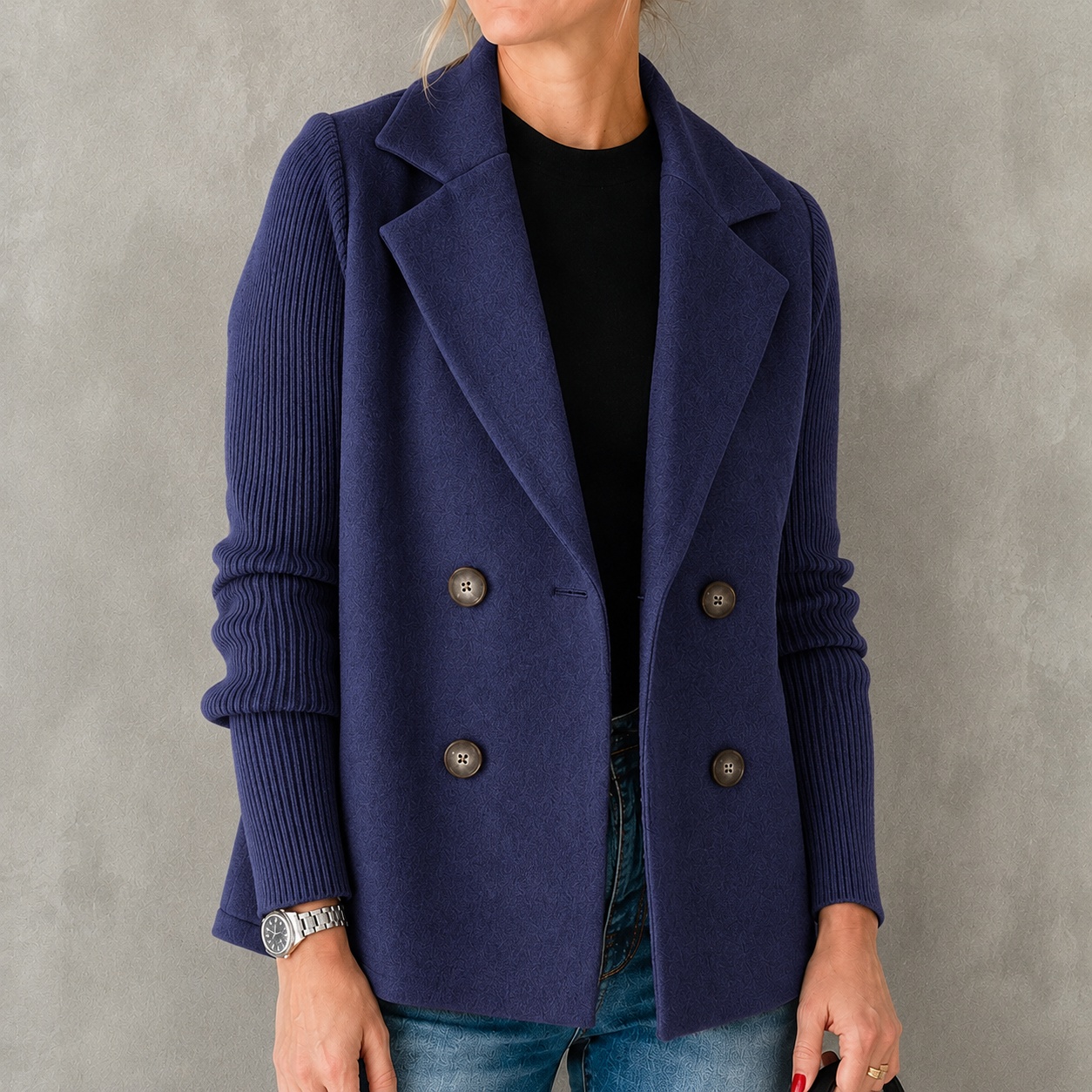 Elegant Knitted And Woolen Double-breasted Lapel Suit Jacket