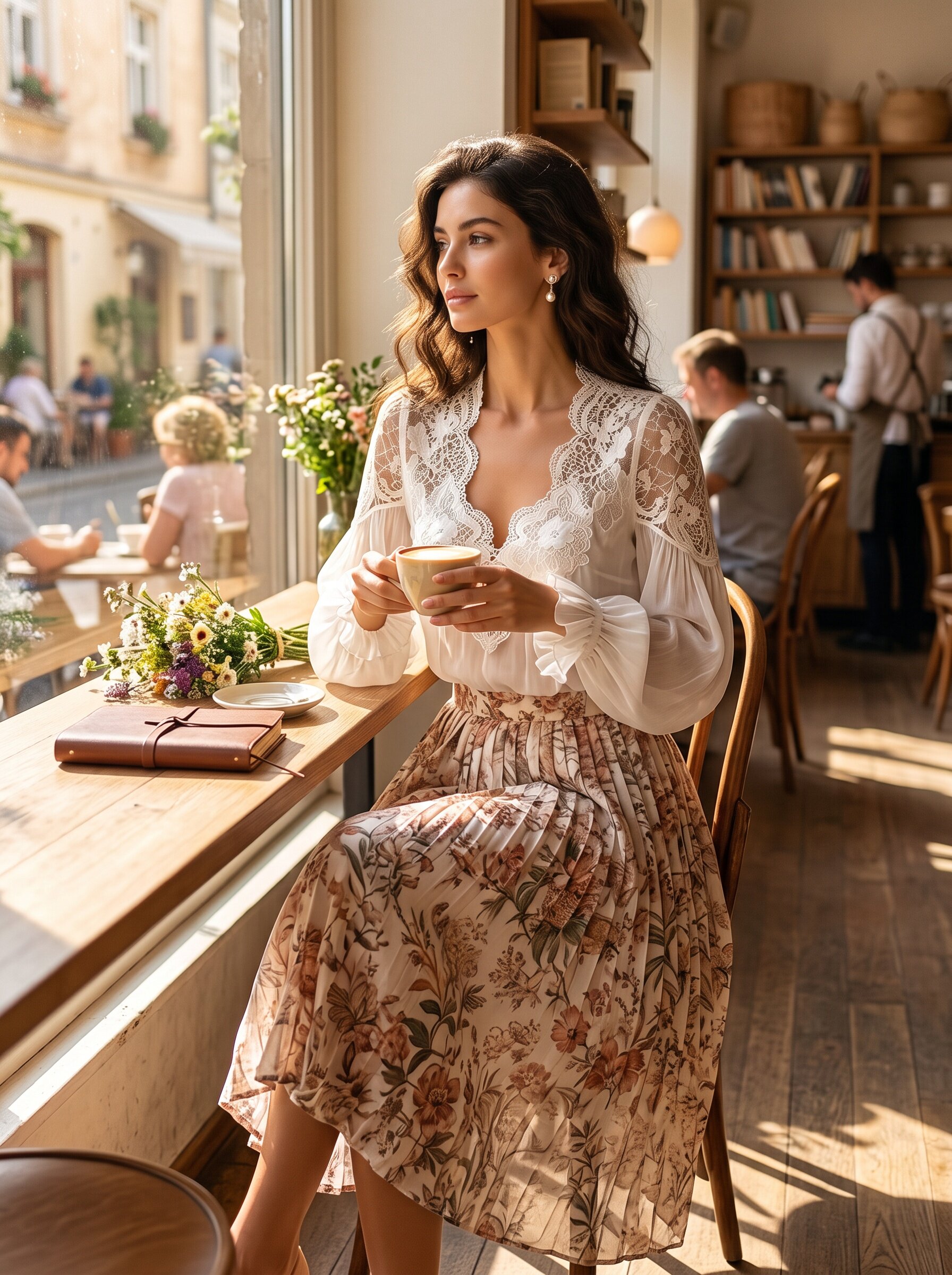 Elegant Lace-trimmed Long-sleeved Blouse