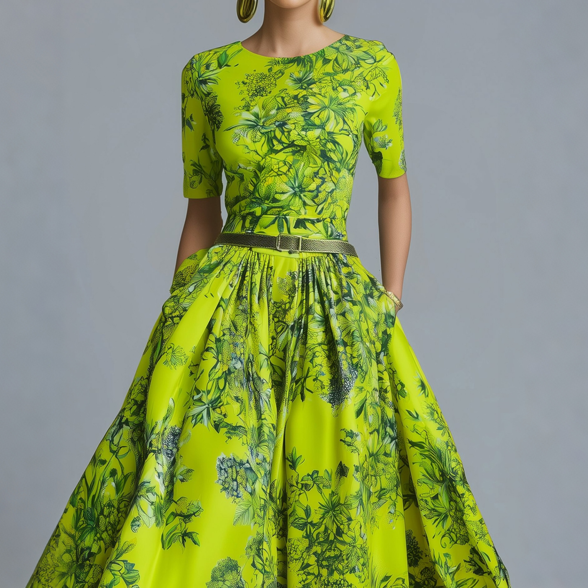 Elegant High Waist Maxi Dress X-line Crew Neck Summer Event