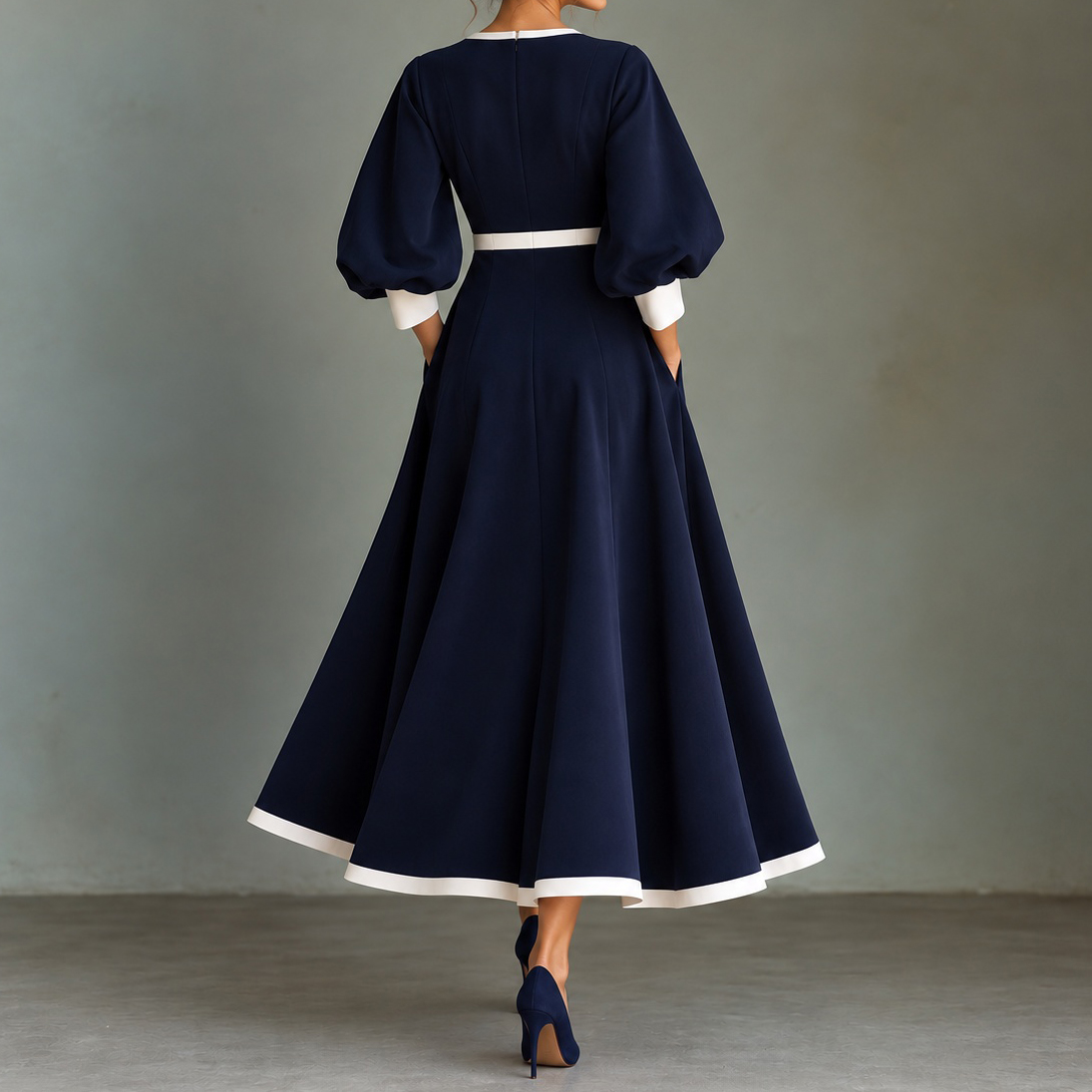 Elegant Three-quarter Length Lantern Sleeves Maxi Dress