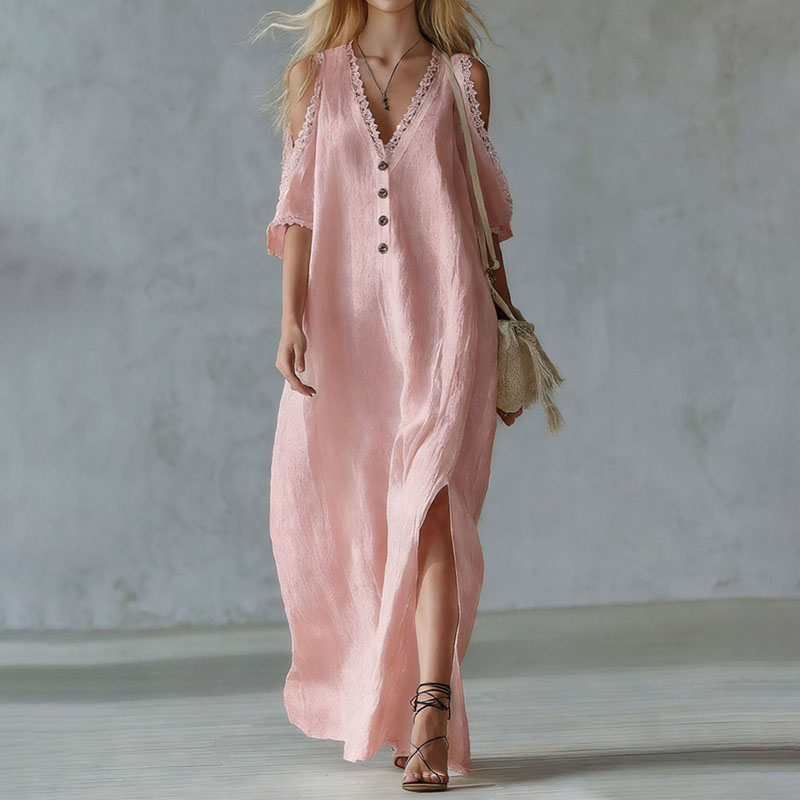 Vacation Lace Loose Off-shoulder Maxi Dress